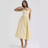 Spicy-style Floral Mid-length Dress With A Backless Halter Design
