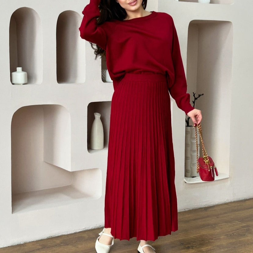 Women's Long Sleeve Pleated Skirt Fashion Suit