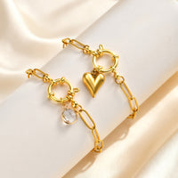 Golden Stainless Steel Small Square Chain With A Zircon Heart