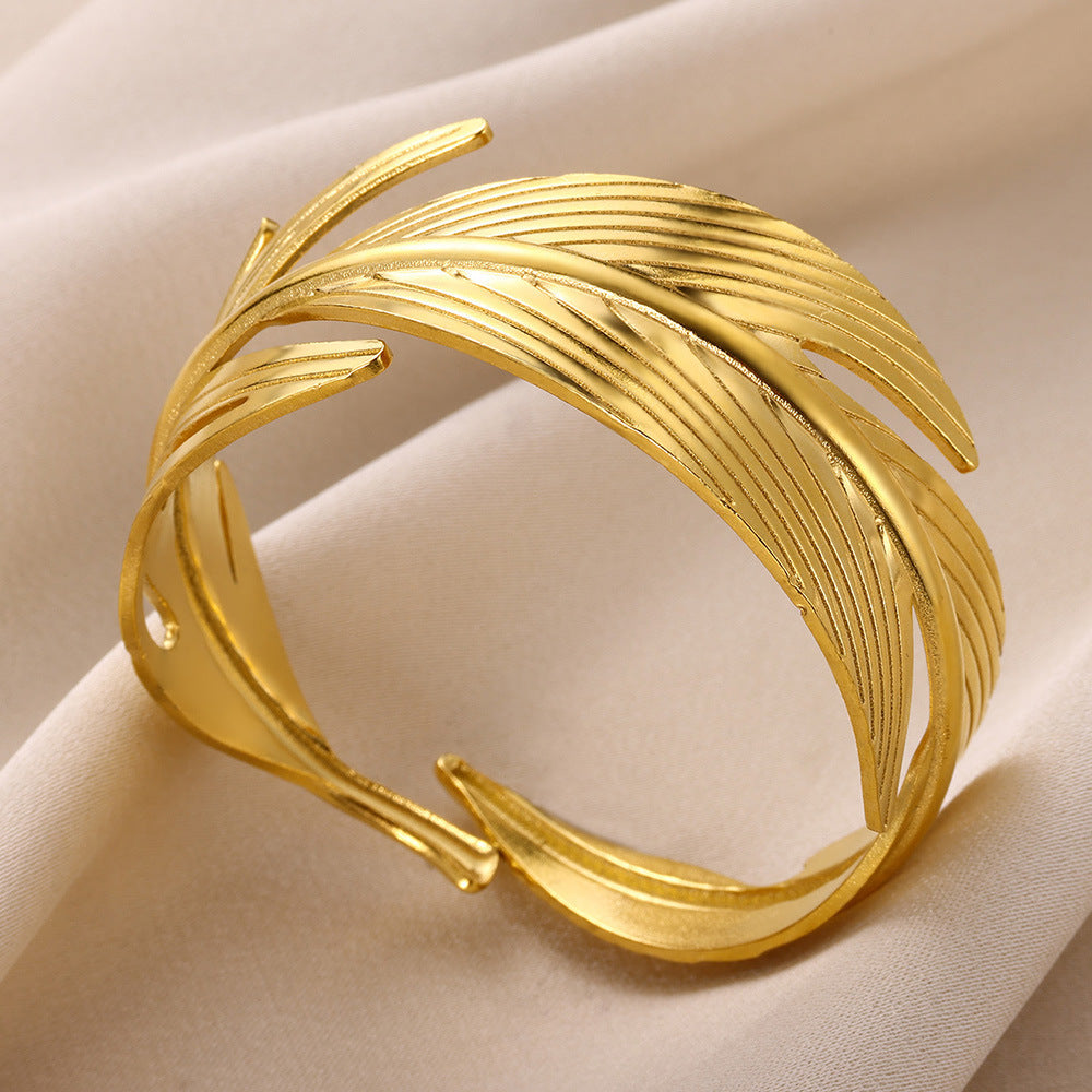 Gold Stainless Steel Bracelet With Concave-convex Pattern