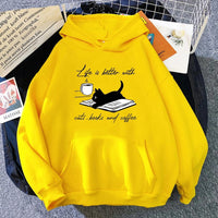 European And American Street Coffee Cat Cartoon Print Sweatshirt