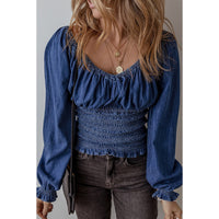 Women's V-neck Denim Long-sleeved Tops