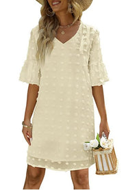 Chiffon Polka-Dot Flowy Short Dress Elegant For Work Commuting