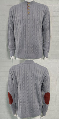Slim-fit Buttoned Turtleneck Suede Stitching Sweater