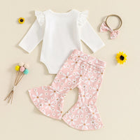 Girls' Romper Flower Bell-bottom Pants Three-piece Set