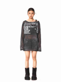 Micro Transparent One-shoulder Cold-shoulder T-shirt Women's Spray Paint Top