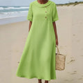 Solid-color Comfortable Crew-neck Loose-fitting Dress For Women