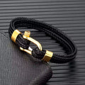 Stainless Steel Horseshoe Buckle Trendy Multi-layer Braided Leather Bracelet