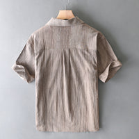 T220 Men's Summer Cotton Linen Retro Short Sleeve Casual Shirt