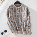 Lady's Flower Jacquard Sweater Cardigan Coat