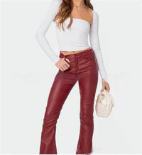 Women's Fashion Denim Leather Bell-bottom Pants