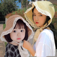 Korean Version Ins Lace Bow Straw Hat Foldable