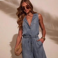 Womens Casual Washed Lightweight Denim Jumpsuit