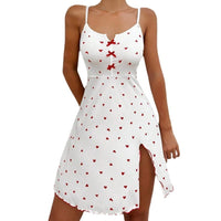 Printed Split Deep V-Neck Slip Dress Women