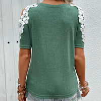 Women's Lace-Trimmed Patchwork Short-Sleeve Top