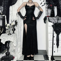 Dark-style Subculture High-slit Halter Maxi Dress