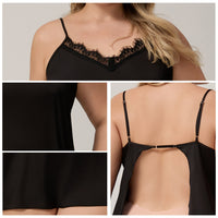 Black Ice Silk Pajamas Camisole Sexy Nightdress Simple Loungewear