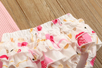 Sunken Stripe Sling Triangle Rompers Flounced Skirt Three-piece Set