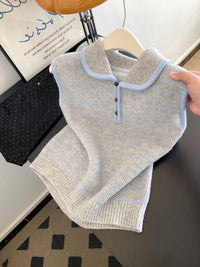 Early Autumn Lazy Korean Style Blue And White Stripes Knitted Vest Women