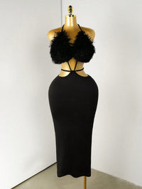 Neck-hanging Fashion Fluffy Patchwork Tube Deep-V Sexy Dress For Women