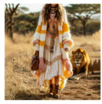 Rainbow-print Womens Hooded Dress-cape