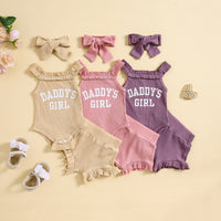 Girls Sling Romper Letter Printed Shorts Headscarf Suit