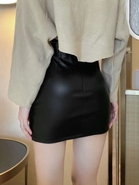 High Waist Cross Irregular PU Leather Skirt
