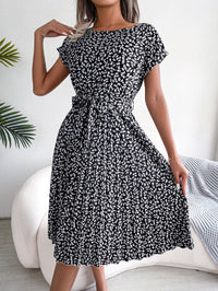 Women   Casual Short Sleeve Floral Print Flowy Pleated Skirt