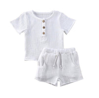 Children's Cotton And Linen Short Sleeve Suit Summer Light Thin And Loose Breathable Gown