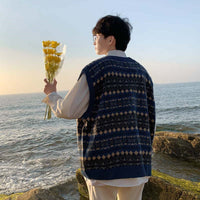Spring And Autumn Japanese Retro Knitted Vest Men's V-neck Sweater