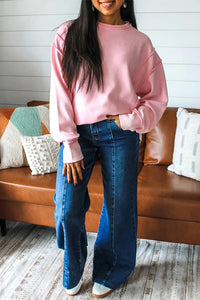 Women's Solid Color Design Round Neck Drop Shoulder Long Sleeve Sweatshirt