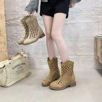 7cm Large Size Hollowed-Out Frosted Mesh Sandals Hole Mid-Calf Short Boots