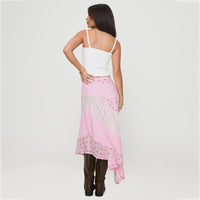 Womens Casual Resort-style Asymmetric Polka-dot Sheer Skirt