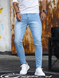 Man Pants Retro Washing Zipper Sretch Jeans Casual Slim Fit