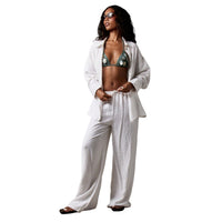 Solid-color Relaxed-fit Wide-leg Pants 2-piece Set