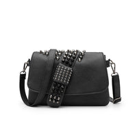 Womens Rivet Embossed Black Skull Shoulder Crossbody Bag