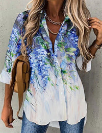 Women's Top Spring And Autumn New Rose Leaves Long Sleeve Button Shirt
