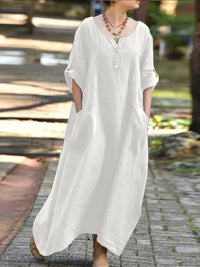 Casual Loose Cotton And Linen Dress For Women