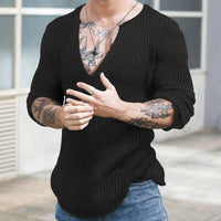 Men's Casual Autumn And Winter Deep V-neck Slim-fit Long Sleeve Solid Color Knitted Bottoming Shirt