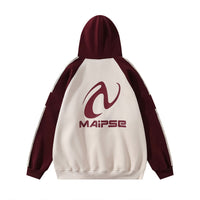 Stitching Contrast Color Raglan Letter Hooded Sweater Men