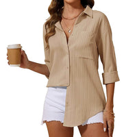 Women's Loose-fit Casual Long-sleeve Shirt With Double Stripes
