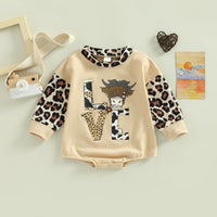 Baby One-piece Romper Leopard Print Patchwork Sleeve Baby Jumpsuit