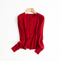 Spring Round Neck Knitted Cardigan Women's Thin Long Sleeve Sweater Coat