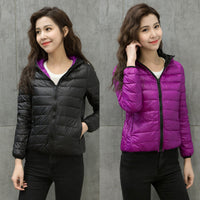 Women's Down Jacket Thin Hood Short Plus Size Solid Color