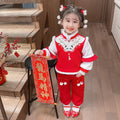 Girls' Cute Fleece-lined Thickened Panda Embroidered Annual Clothing Suit