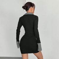 Black-and-white Plaid Knit Patchwork Mini Dress