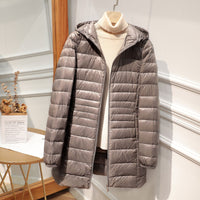 Down Jacket Women's Mid-length Hooded Slim Fit Light Coat