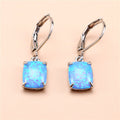 Rectangular Four-Claw Blue And White Opal Stud Earrings