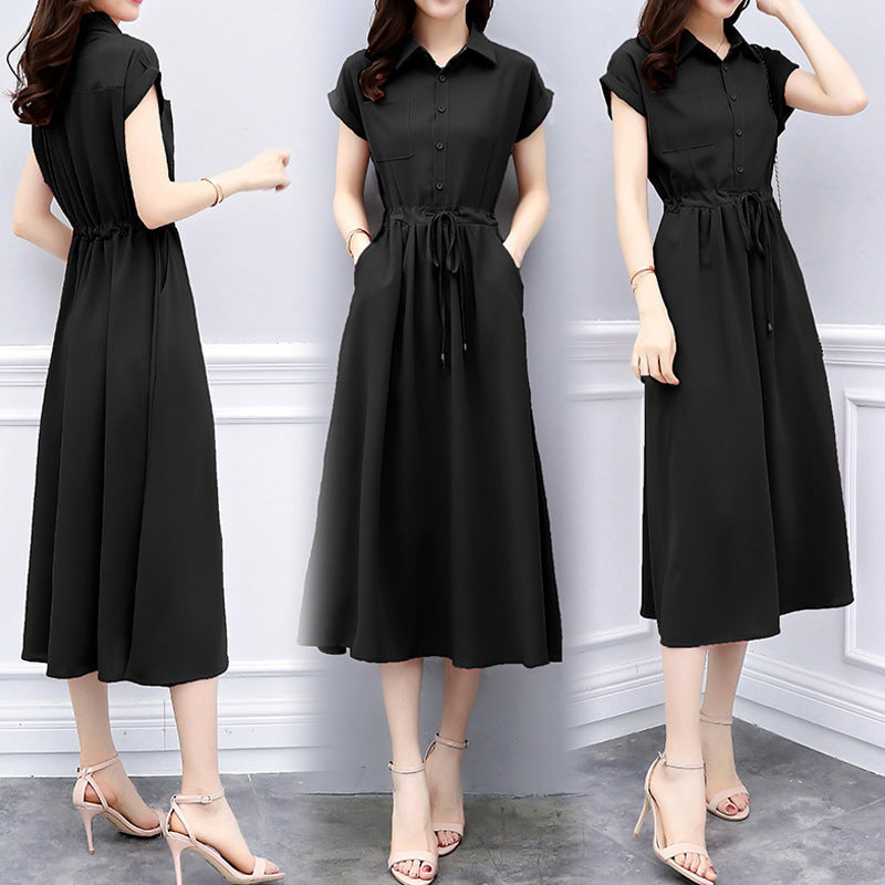 Waist-tight Slimming Elegant Long Dress Casual Polo Shirt Skirt