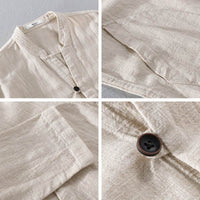 Ramie Long Sleeve Shirt Loose Casual Stand Collar National Style Linen Youth Simplicity